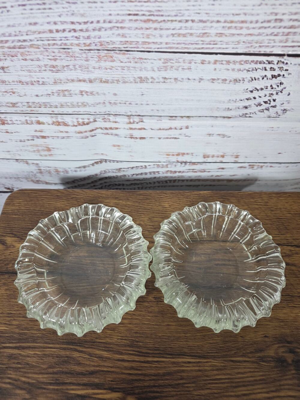 VTG Clear Pressed Glass Fluted Ashtray Trinket Dish Set of 2 Mid Century